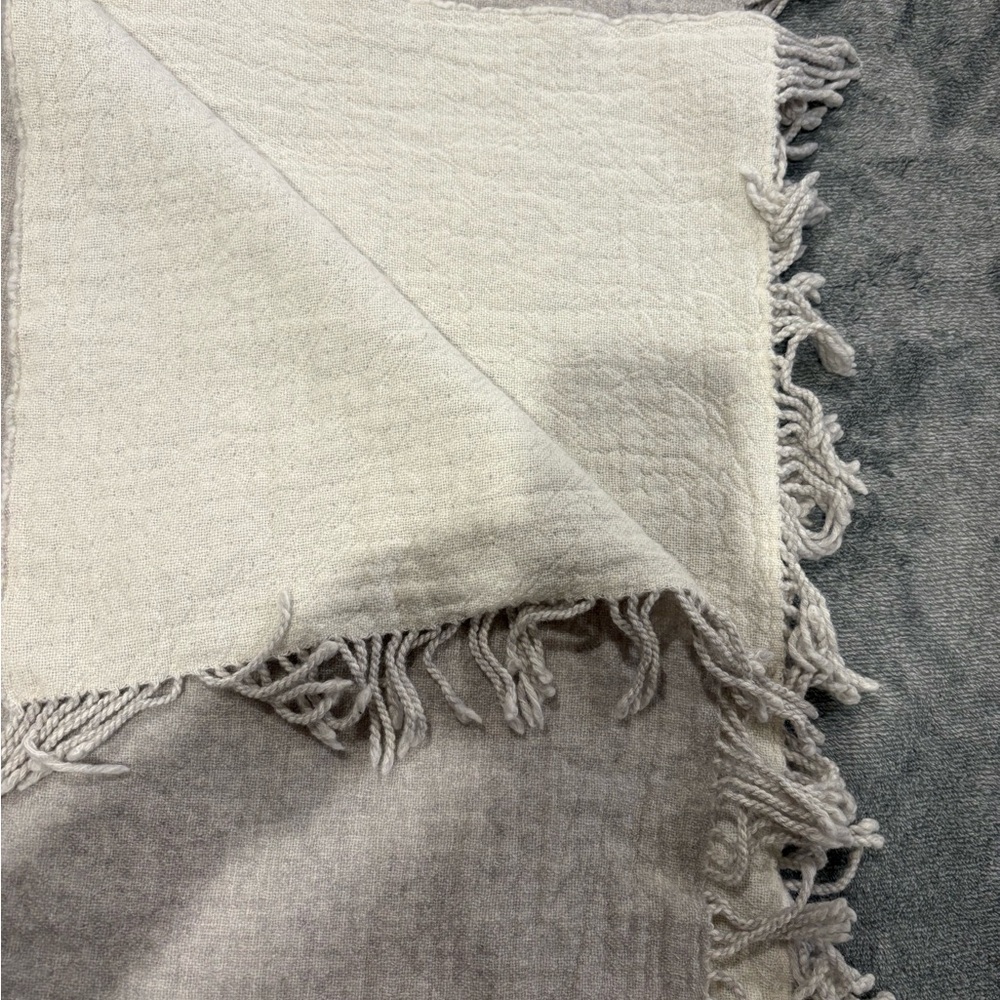 Restoration Hardware Fringed Gray and Cream Blanket